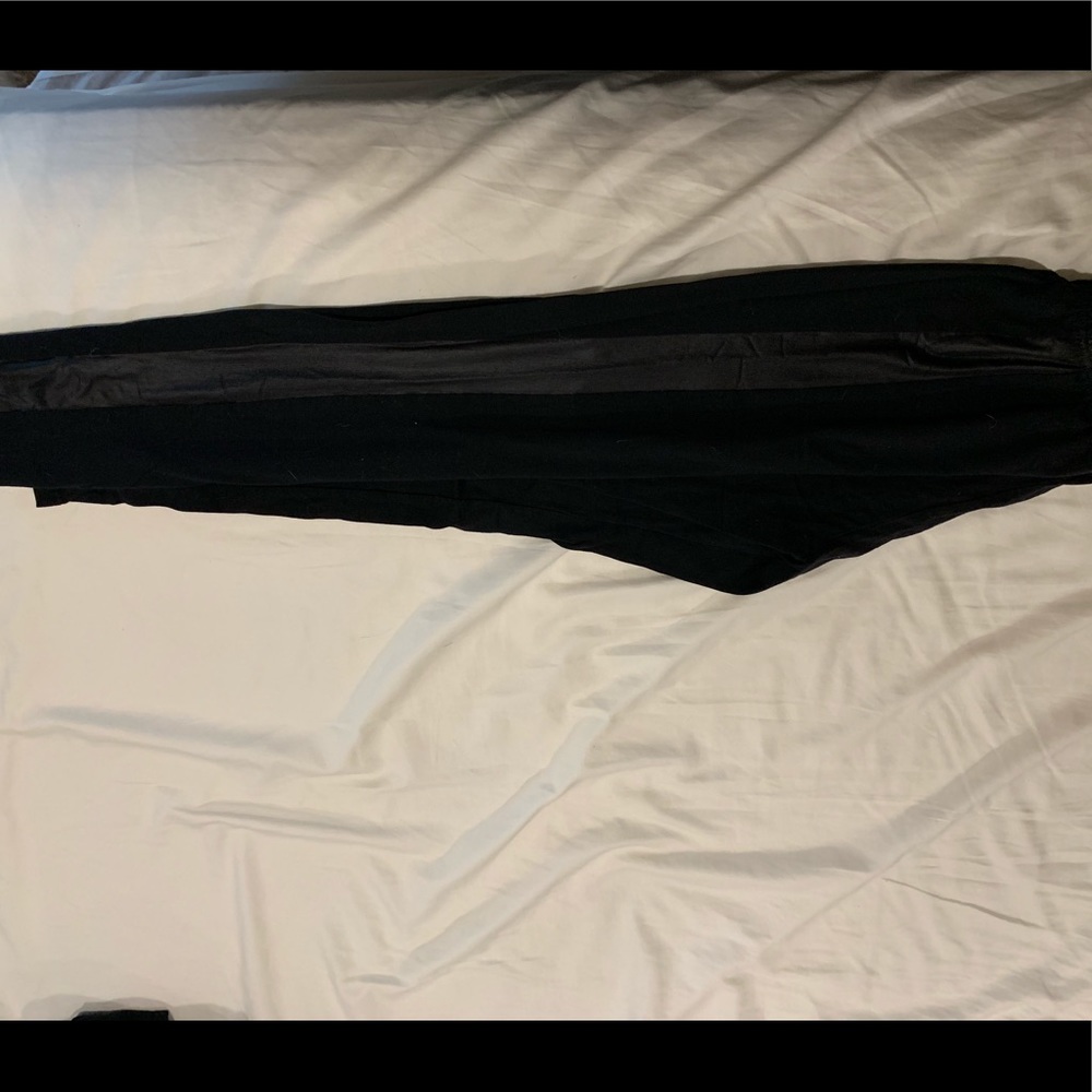 Black Leggings with Faux Leather Detail